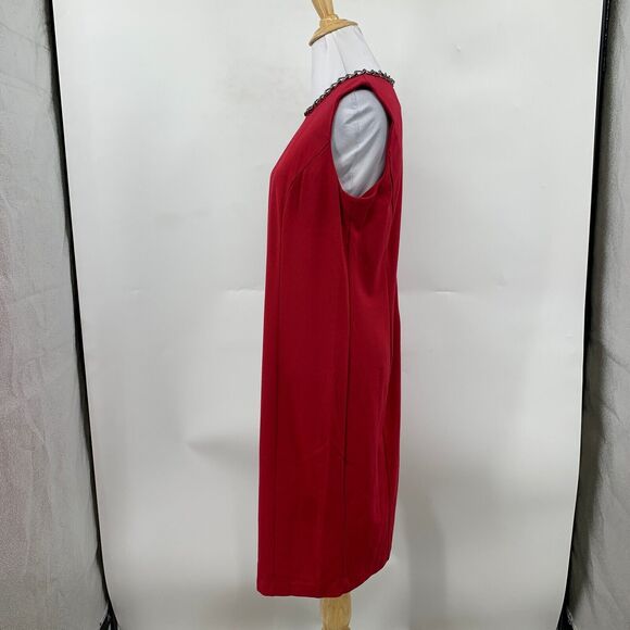 Chicos Jillian Shift Dress Womens 1 Red Back Zip Sleeveless Nylon Chain Neckline - Picture 4 of 11